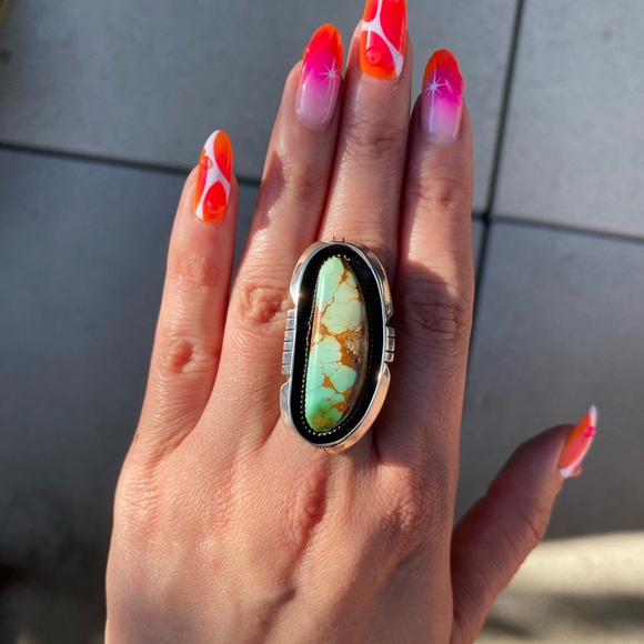 Polychrome Royston turquoise Sterling Silver Shadowbox Ring *made to size - Picture 1 of 2